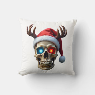 Cojín Decorativo Calavera de Navidad con sombrero de Santa y cuerno