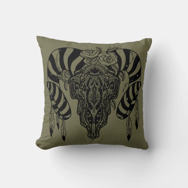 Cojín Decorativo Calavera de toro tribal (Anverso)