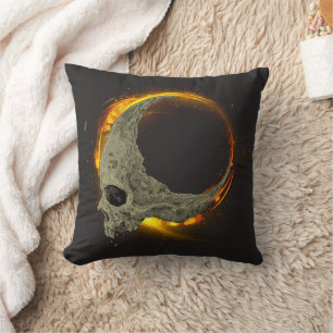 Cojín Decorativo Calavera en llamas de luna retro muerta