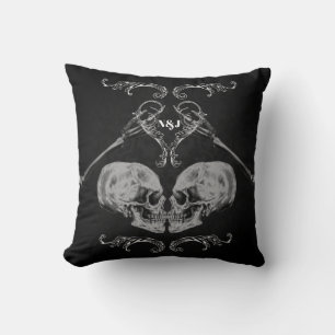 Cojín Decorativo "Calavera enamorada" Esqueletos vintage negro