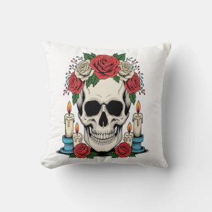 Cojín Decorativo Calavera Floral con Velas Halloween