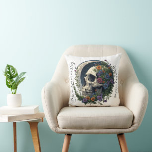 Cojín Decorativo Calavera floral y arte gótico celestial de luna