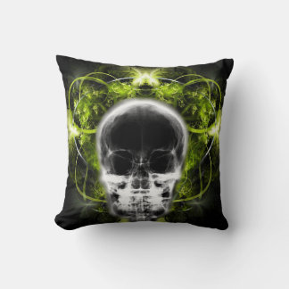 Cojín Decorativo Calavera Fractal de mariposa de rayos X - Lime Gre
