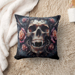 Cojín Decorativo Calavera gótica adorada con Rosas