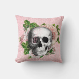 Cojín Decorativo Calavera gótica con rosas rosadas | Reversible