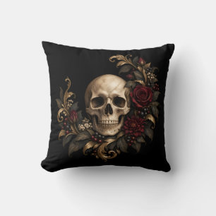 Cojín Decorativo Calavera Laurel y Rosas
