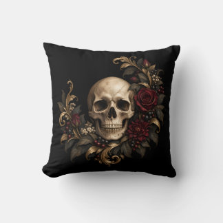 Cojín Decorativo Calavera Laurel y Rosas