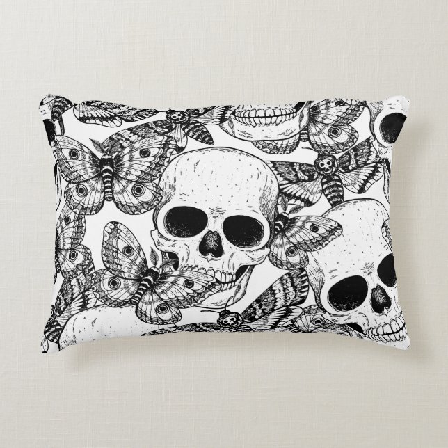Cojín Decorativo Calavera, mariposas: patrón de cosecha a mano (Anverso)