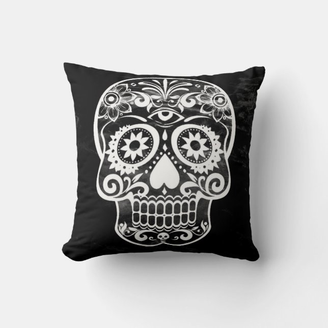 Cojín Decorativo Calavera, negro y blanco 04 (Anverso)