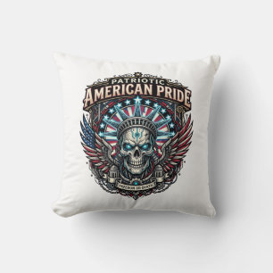 Cojín Decorativo Calavera Patriótica Ciber Libertad Ciberpunk Futur