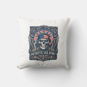 Cojín Decorativo Calavera Patriótica Ciber Libertad Futuro Ciberpun