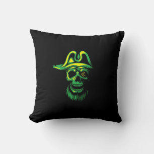 Cojín Decorativo Calavera pirata verde neón