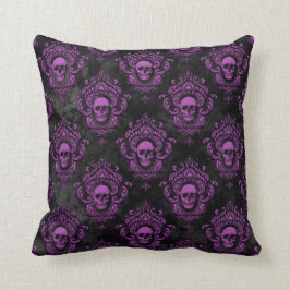 Cojín Decorativo Calavera púrpura y gris gótico