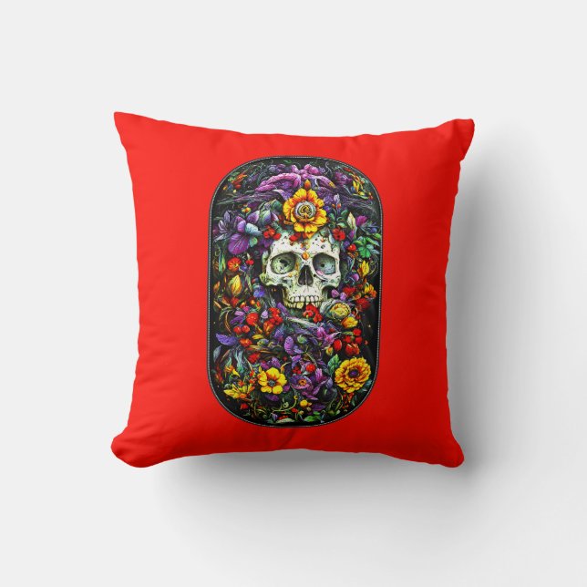 Cojín Decorativo Calavera y flores (Anverso)
