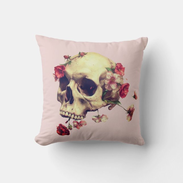 Cojín Decorativo Calavera y flores (Anverso)