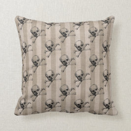 Cojín Decorativo Calavera y huesos cruzados en Tan stripteado