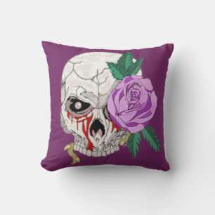 Cojín Decorativo Calavera y Rosa