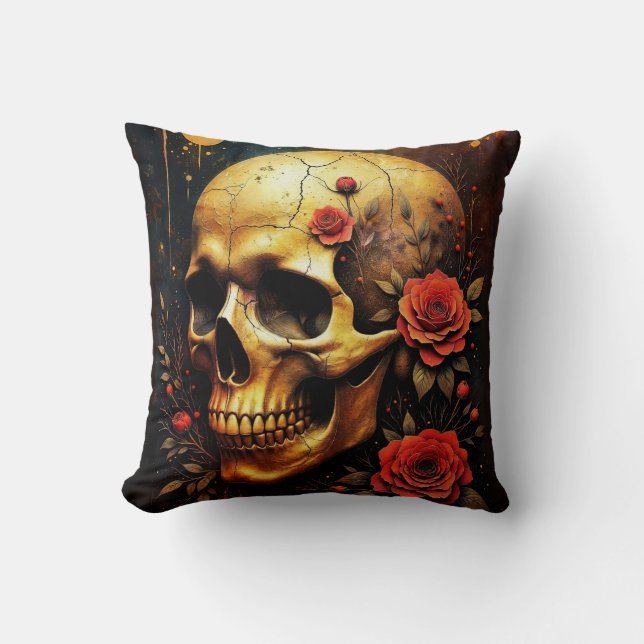 Cojín Decorativo Calavera y rosas (Anverso)