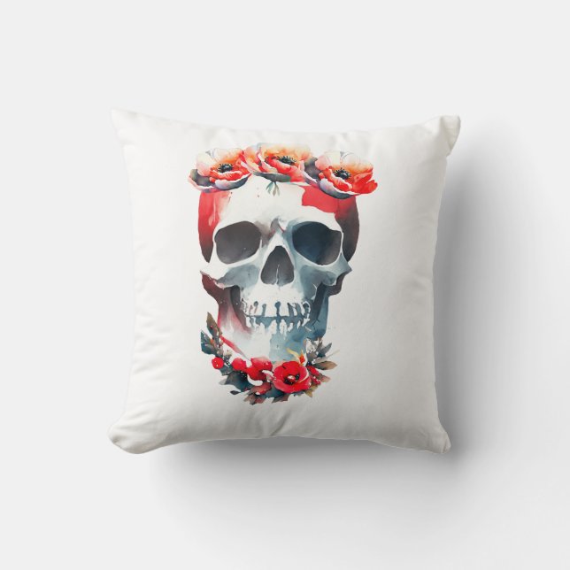 Cojín Decorativo Calavera y Rosas (Anverso)