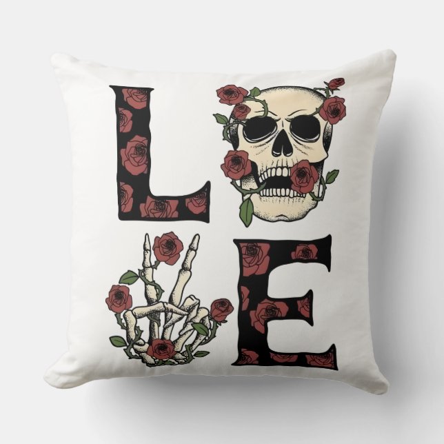 Cojín Decorativo Calavera y Rosas (Anverso)