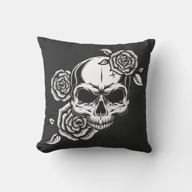 Cojín Decorativo Calavera y Rosas (Anverso)