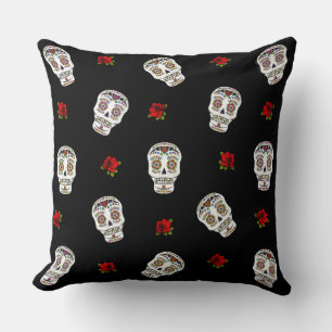 Cojín Decorativo Calaveras Azucareras Rosas RAB Rockabilly Sobre Ne