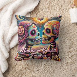 Cojín Decorativo Calaveras de Azúcar Personalizadas en Tiza Pastel
