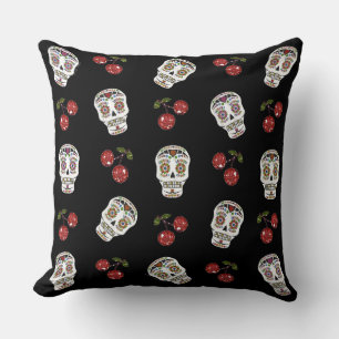 Cojín Decorativo Calaveras de Azúcar Rockabilly RAB Cerezas Sobre N