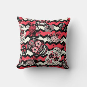 Cojín Decorativo Calaveras de Azúcar y Flores Patrón