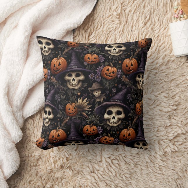 Cojín Decorativo Calaveras de calabazas floridas Halloween (Manta)