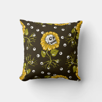 Cojín Decorativo Calaveras de girasoles: patrón continuo único.