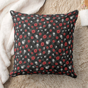 Cojín Decorativo Calaveras Rojas y Serie de Girasoles Diseño 7