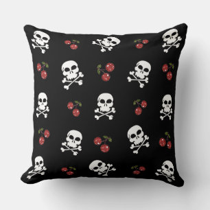 Cojín Decorativo Calaveras y Cerezas RAB Rockabilly en Negro