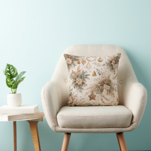 Cojín Decorativo Calcetín de Navidad Boho Neutral con Patrón Floral