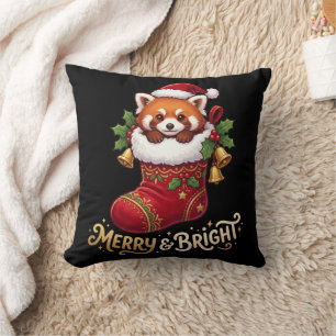 Cojín Decorativo Calcetín de Navidad de Panda Rojo Alegre y Brillan