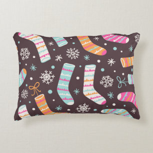 Cojín Decorativo Calcetines de navidad y copos de nieve: patrón vin
