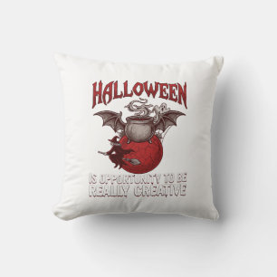 Cojín Decorativo Caldero Alado de Murciélago de Halloween Bruja Vol