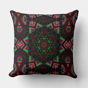 Cojín Decorativo caleidoscopio con hexágono, gradiente verde y rojo
