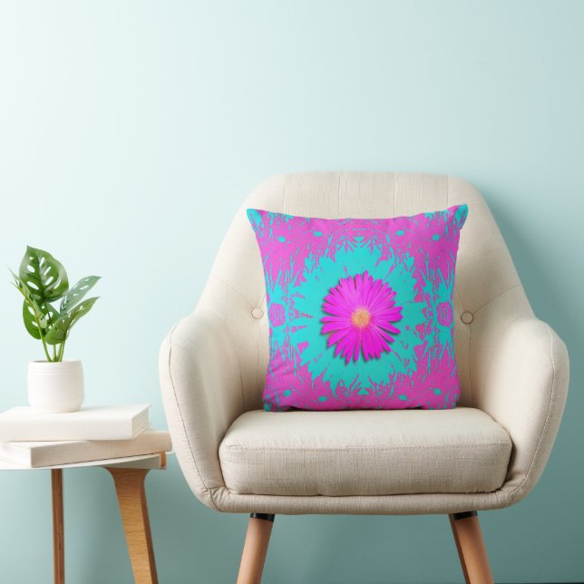 Cojín Decorativo Caleidoscopio de Magenta y Turquesa (Silla)