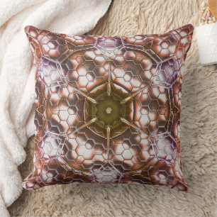 Cojín Decorativo Caleidoscopio marrón de hexágonos superpuestos