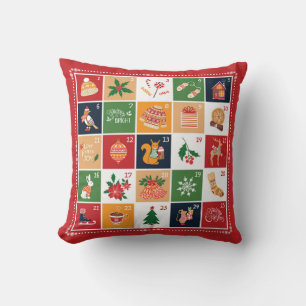 Cojín Decorativo Calendario de Adviento Feliz Navidad Poinsettia Ro