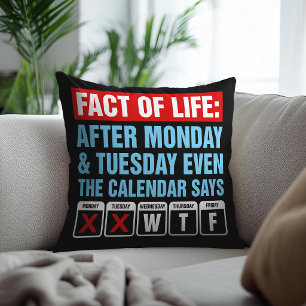 Cojín Decorativo Calendario de Hechos de la Vida Dice Humor WTF