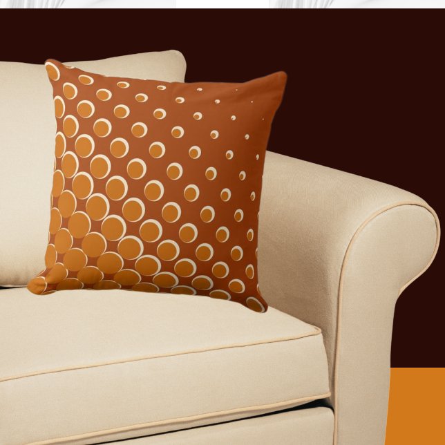 Cojín Decorativo Calentando puntos de semitono Naranja (Three-colored Halftone Pattern, Orange Throw Pillow)