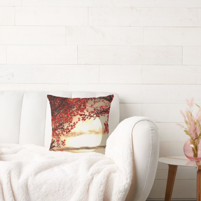 Cojín Decorativo Cálida noche bajo el árbol rojo - Arte digital (Sofá)