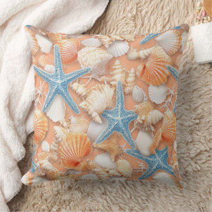 Cojín Decorativo Cálidas Conchas de Playa de Melocotón Estrella de