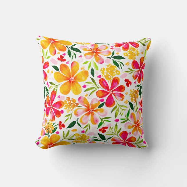 Cojín Decorativo Cálido acuarela Floral-Blanco (Anverso)