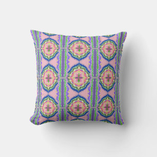 Cojín Decorativo Calidoscopio Floral Vibrante: Mandala Rosa y Esmer