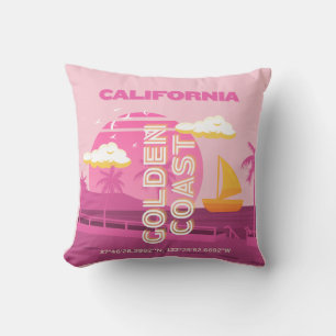 Cojín Decorativo California, arte de viajes, preppy, rosa