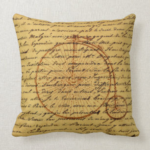 Cojín Decorativo Caligrafía de arte vintage y bicicleta retro