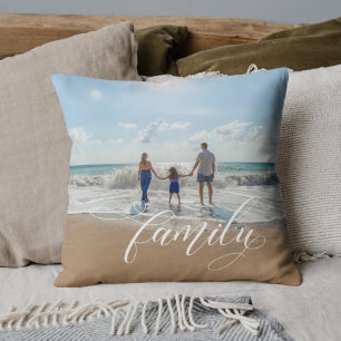 Cojín Decorativo Caligrafía de familia elegante foto personalizada